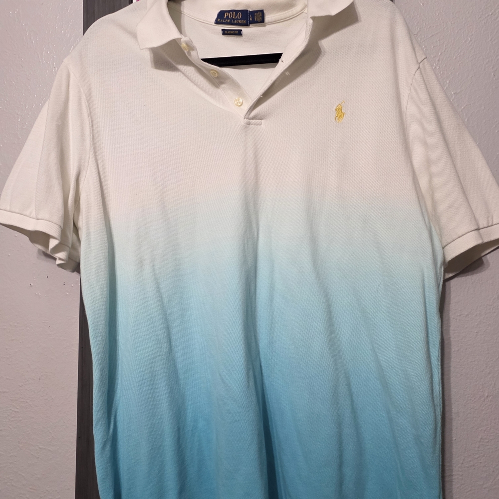 Polo by Ralph Lauren Men's White and Blue Gradient Shirt